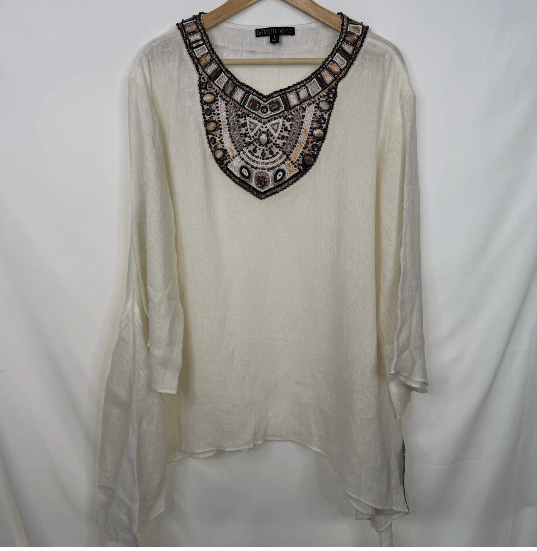 Lafayette 148 Lafayette 148 Cream Beaded Embellished Tunic Top Size M / US 6-8 / IT 42-44 - 4 Thumbnail