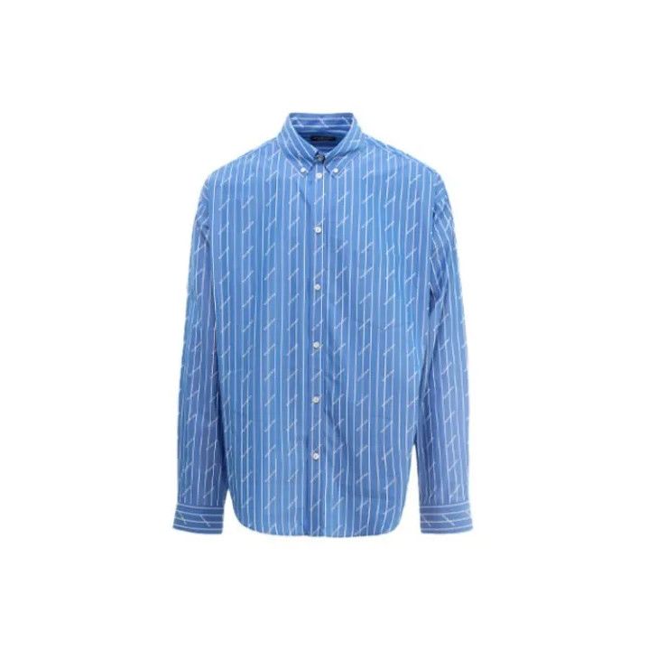 Balenciaga Balenciaga Blue Logo Striped Long Sleeve Shirt Size US M / EU 48-50 / 2 - 1 Thumbnail