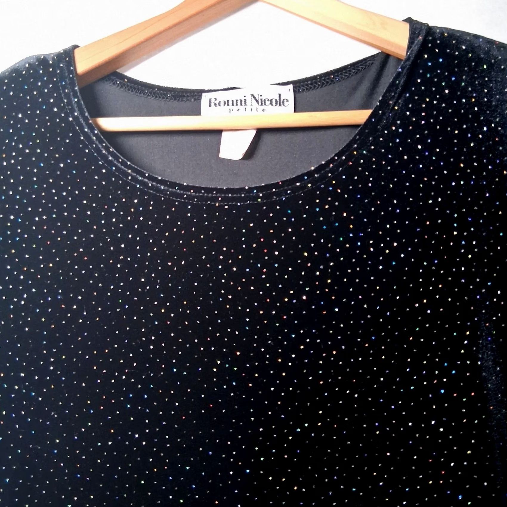 Velour VINTAGE Ronni Nicole Maxi Dress 6P Black Velour Rainbow Glitter Whimsical 90s Party Cocktail Wedding Womens Girls Size M / US 6-8 / IT 42-44 - 6 Thumbnail
