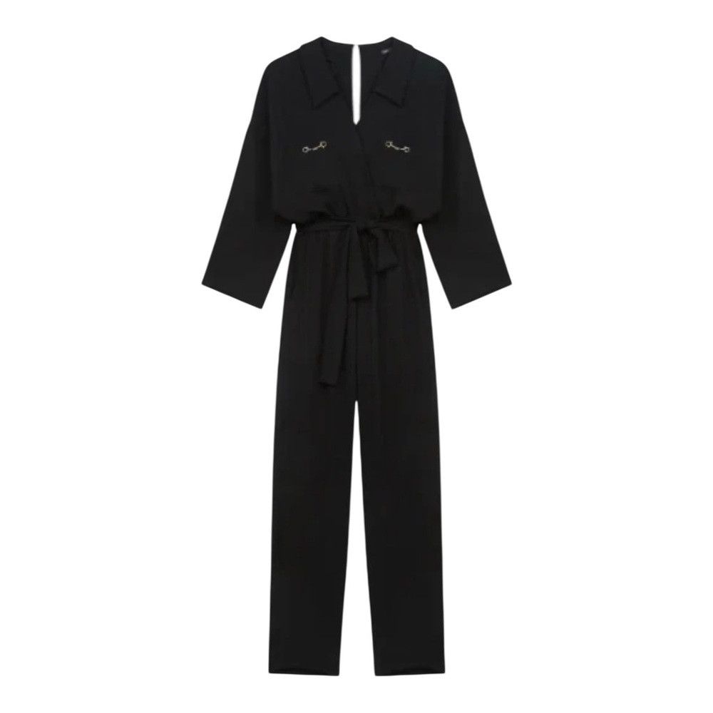 Maje Maje Black Horsebit Detail Jumpsuit NWT Size 34/2/XS Belted Size 26" / US 2 / IT 38 - 3 Thumbnail