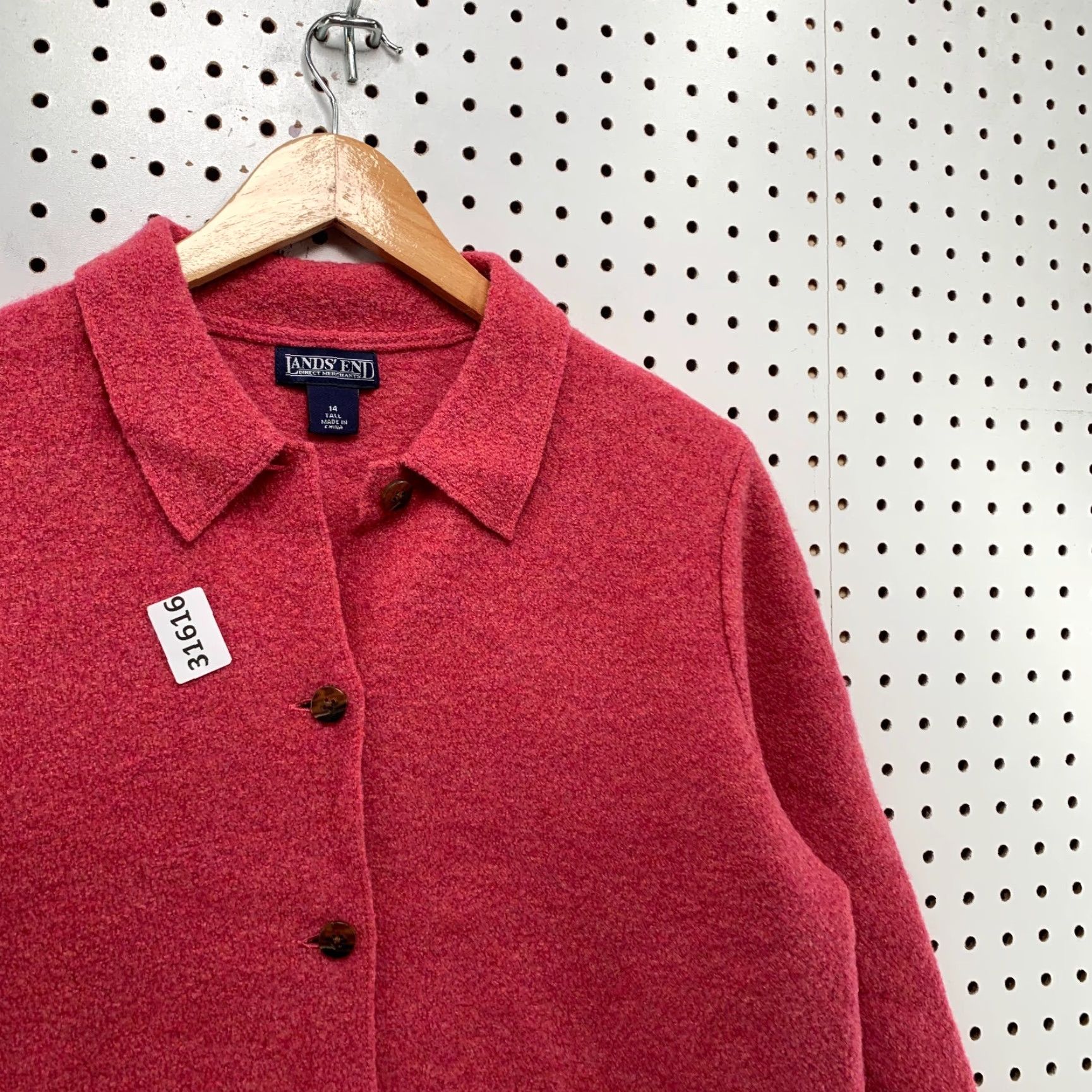 Lands' End Lands’ End 100% Wool Cardigan Jacket Women's Size 14 Pink Coral Button Long Sleeve Size XL / US 12-14 / IT 48-50 - 7 Thumbnail