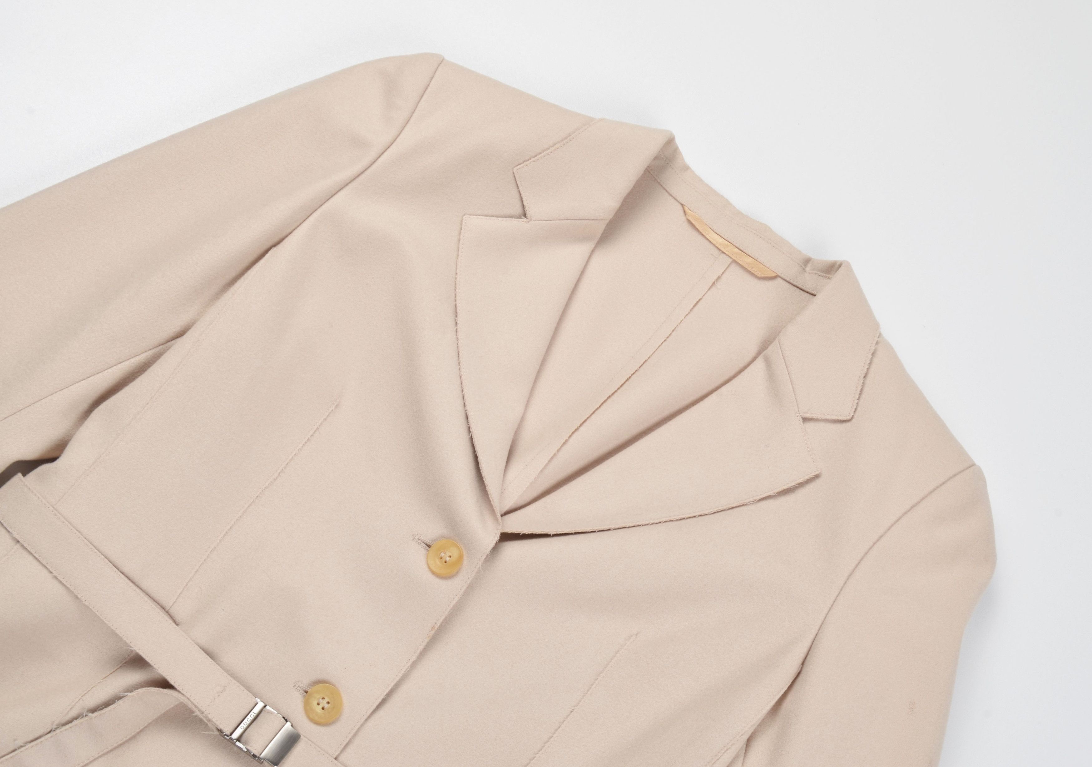 Gucci Gucci Tom Ford Era Raw Edge Belted Cream Tailored Blazer Size S / US 4 / IT 40 - 7 Thumbnail