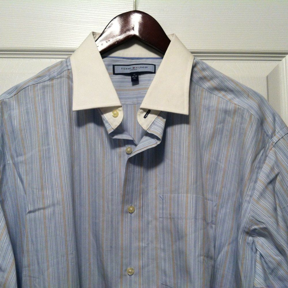 Tommy Hilfiger TOMMY HILFIGER MENS NEW BLUE 100%COTTON DRESS SHIRT 17/34-35 Size US XL / EU 56 / 4 - 2 Thumbnail