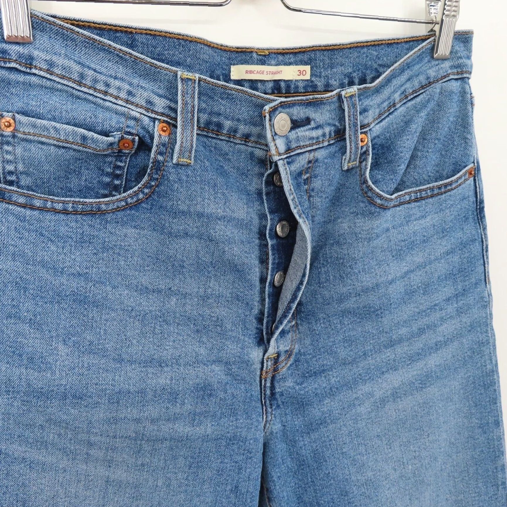 Levi's VINTAGE Levi's Ribcage Straight Jeans Women 30 Medium Blue Denim 5-Pocket Button Fly Rise High 90s Size 30" / US 8 / IT 44 - 3 Thumbnail