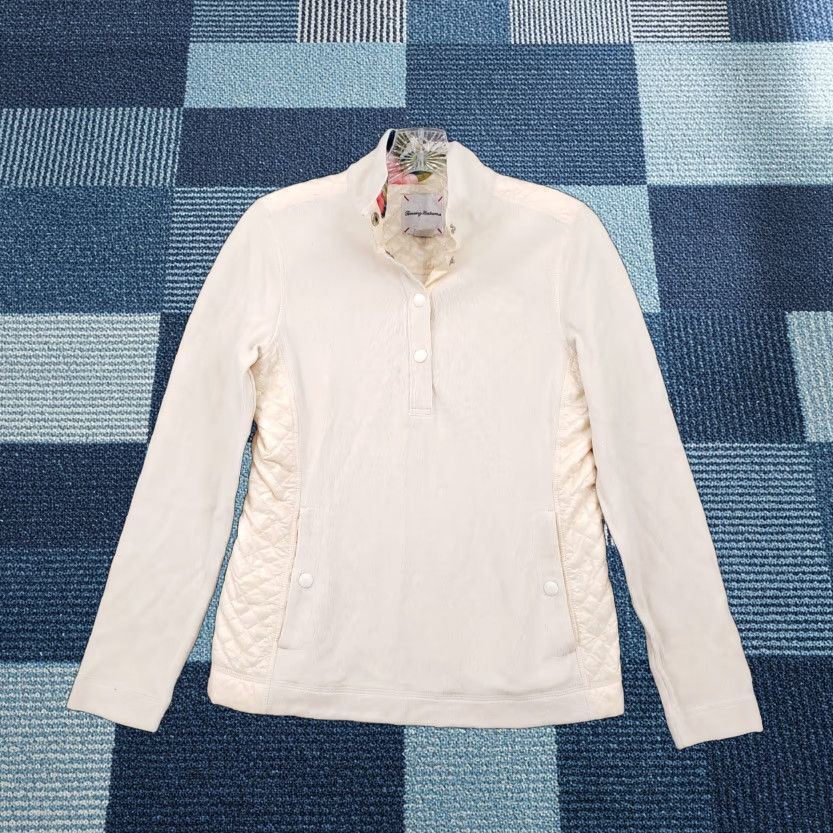 Tommy Bahama Tommy Bahama Sweater Womens XS Ivory Knit 1/2 Zip Quilted Pockets Mock Neck Raglan Sleeve Pullover Knit Shirt Casual Beach Classic Outdoor Vintage: No Size XS / US 0-2 / IT 36-38 - 1 Thumbnail
