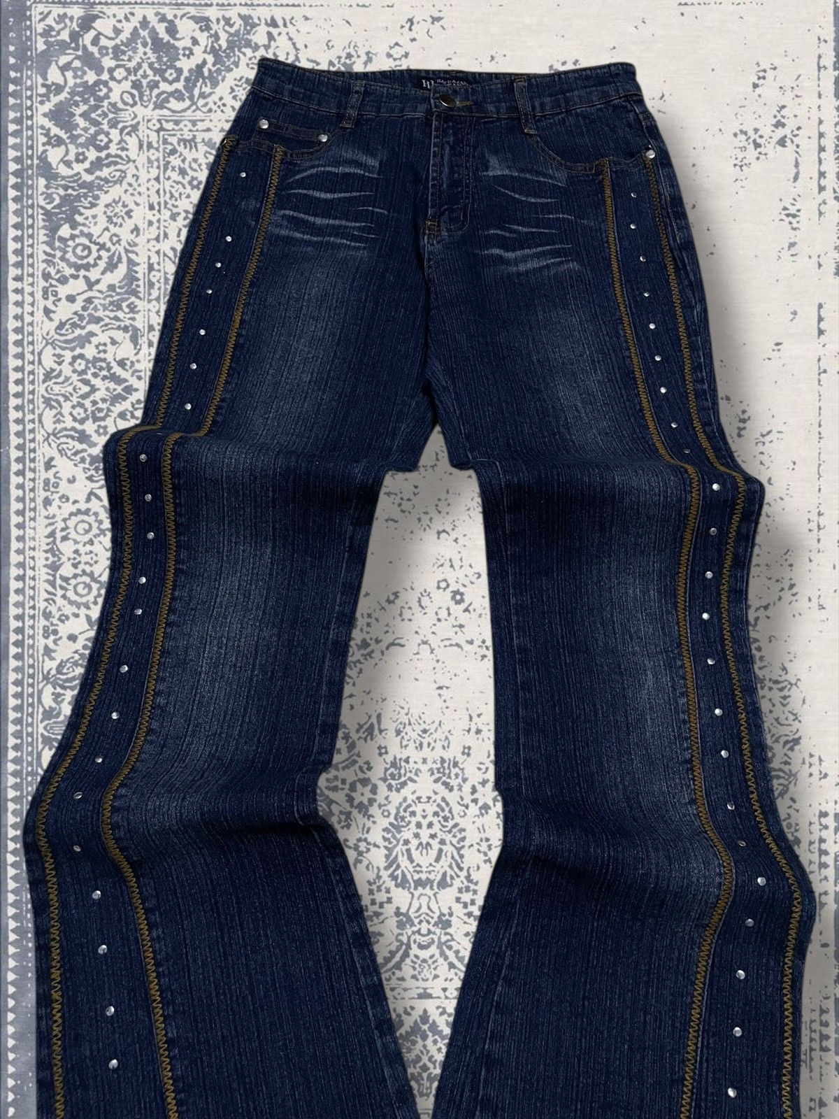 Designer × Japanese Brand × Vintage Vintage 1990s Japan Designer Haphazard Flared Studded Denim Size US 26 / EU 42 - 4 Thumbnail