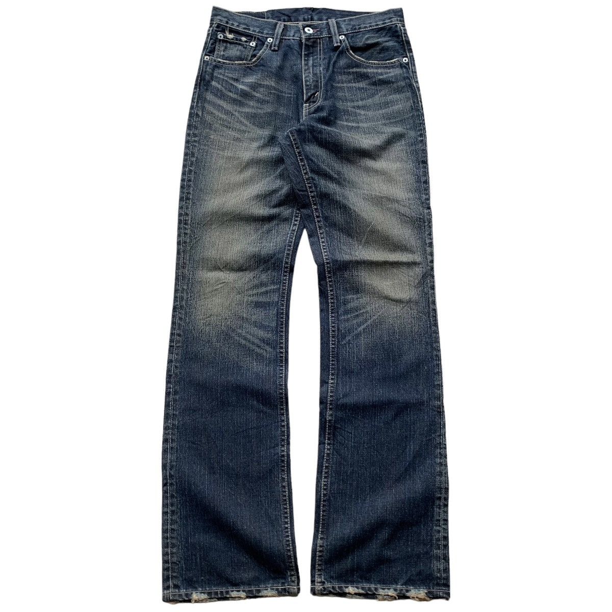 image of Levis x Vintage Levi's 507 Mud Wash Flared Distressed Jeans in Mud Navy, Men's (Size 30)