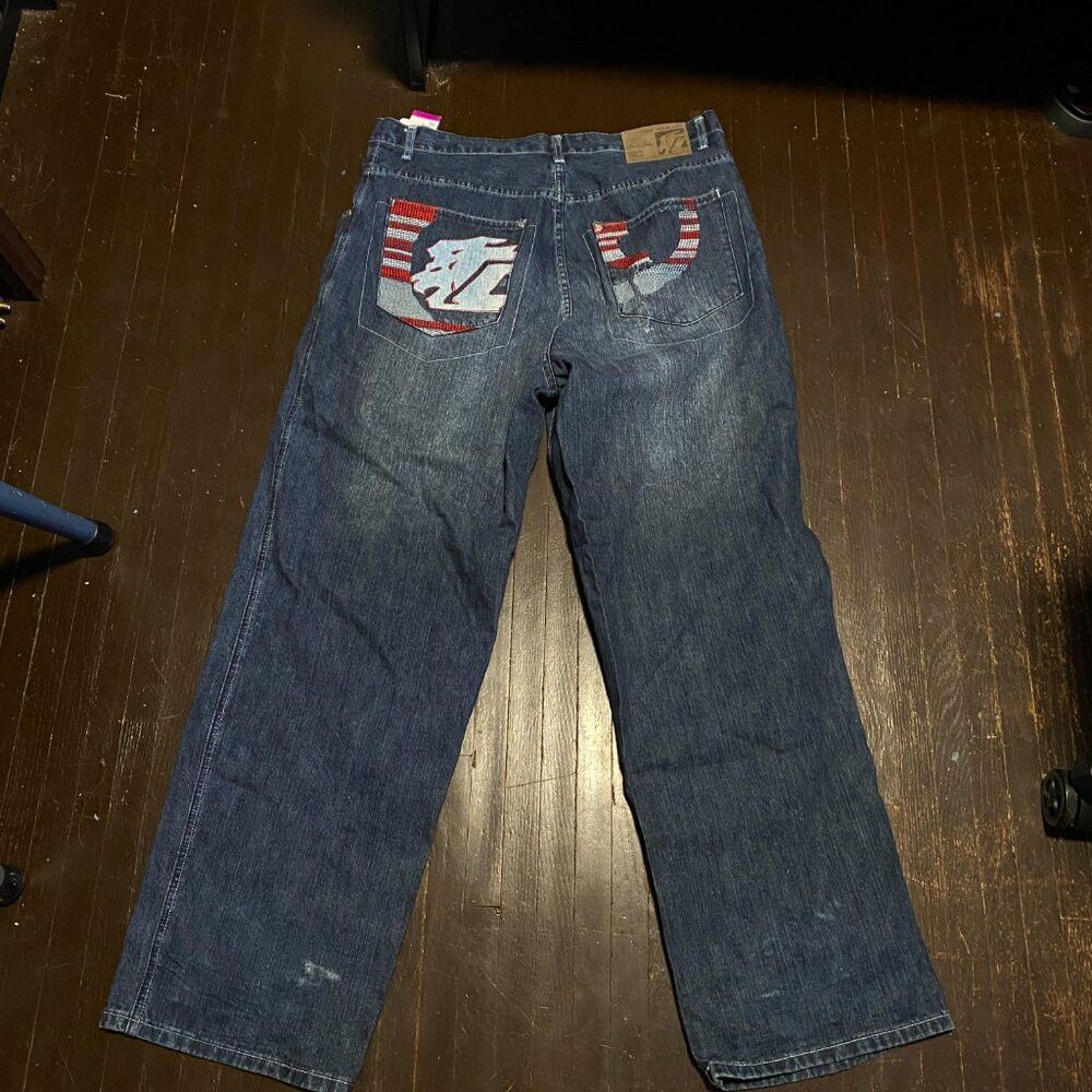 Clench × Japanese Brand × Vintage Vintage Y2K Clench Embroidered Jeans Size 38 Blue Size US 38 / EU 54 - 3 Thumbnail