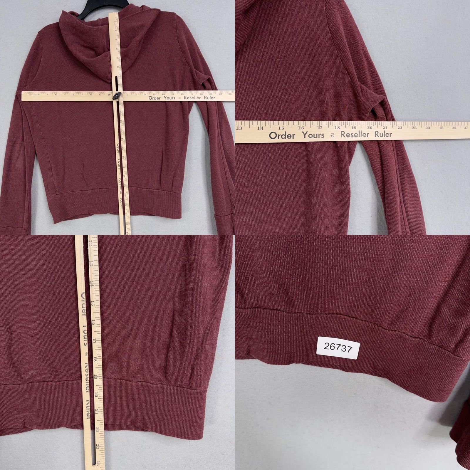 MONROW VINTAGE Monrow Hoodie Womens XS Red Waffle Knit Full Zip Pockets Top Size XS / US 0-2 / IT 36-38 - 8 Thumbnail
