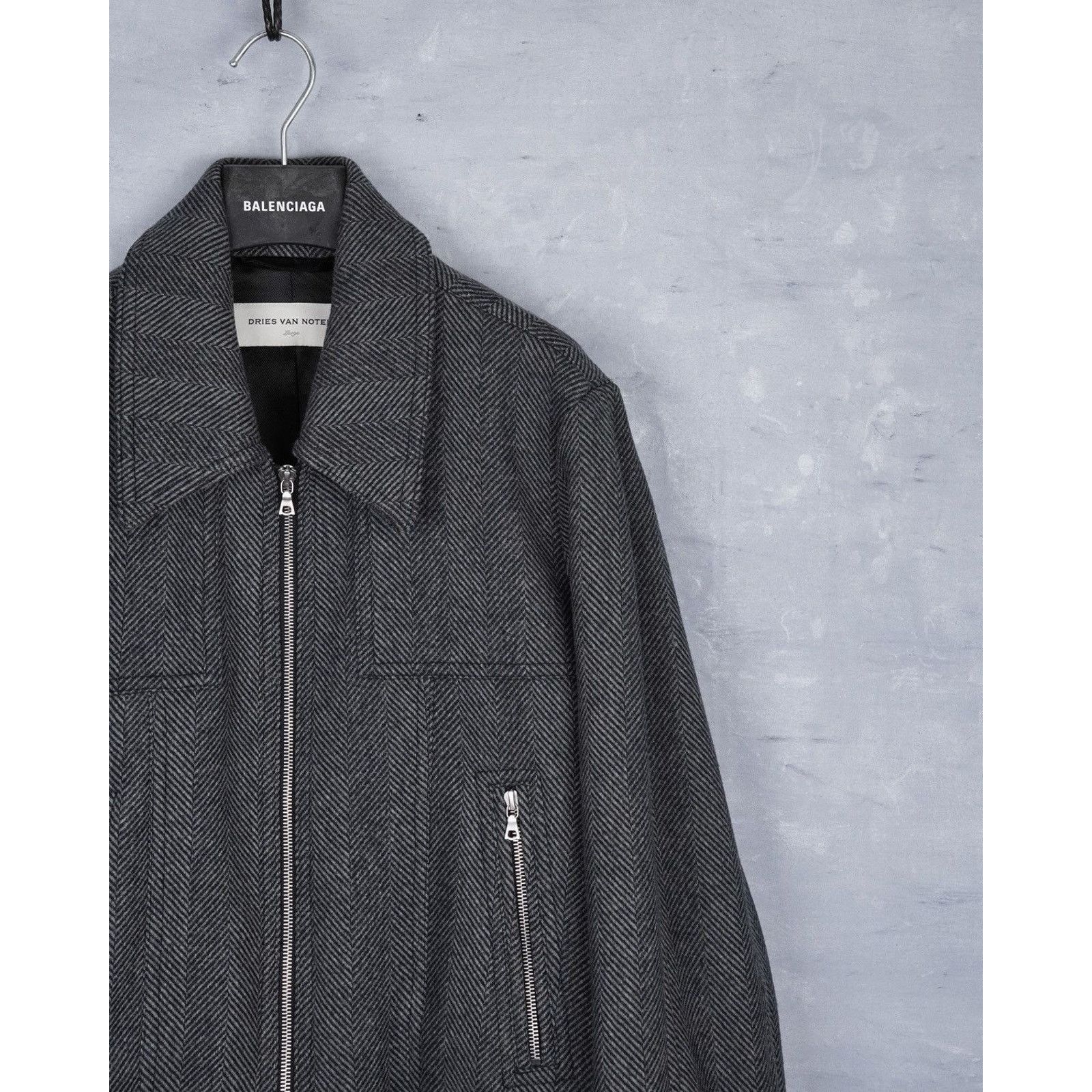 Dries Van Noten Dries van noten herringbone gray wool bomber jacket Size US L / EU 52-54 / 3 - 2 Thumbnail