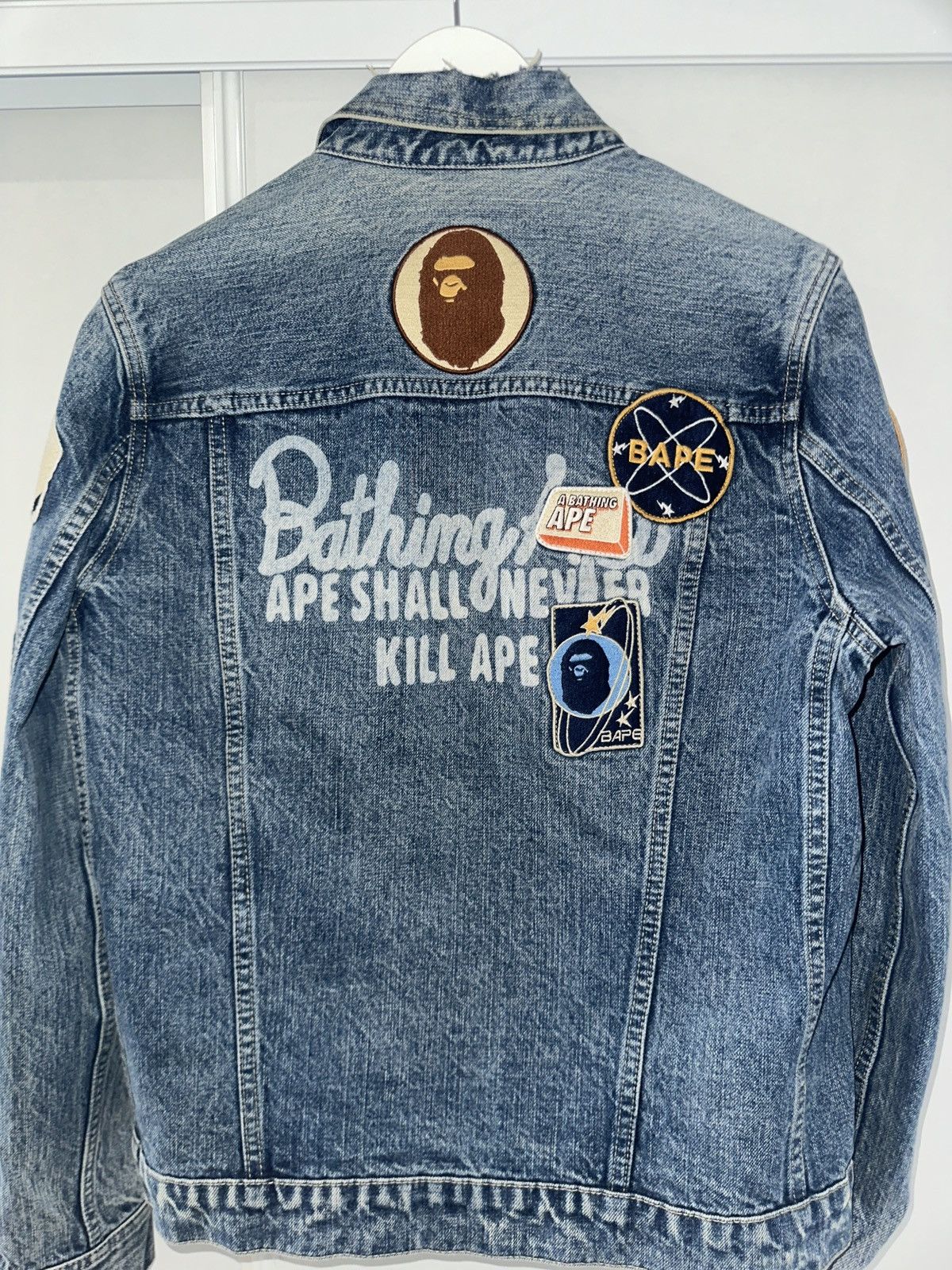 Bape Bape Crazy Patch Denim Jacket Indigo Distressed Size Medium Size US M / EU 48-50 / 2 - 3 Thumbnail