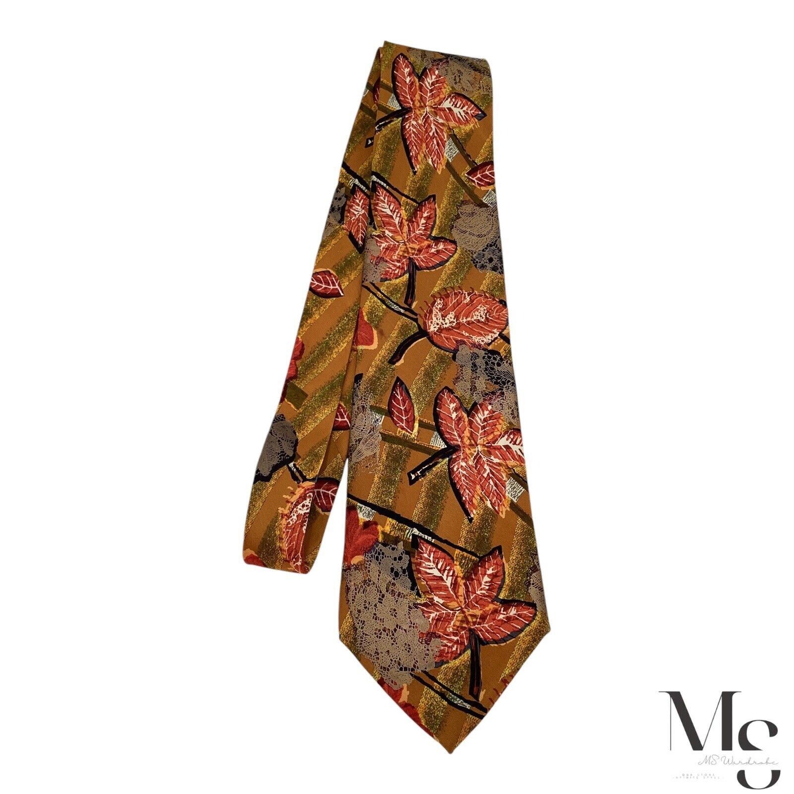 Christian Lacroix CHRISTIAN LACROIX Orange & Green Leaf Print Silk Tie Made In Size ONE SIZE - 4 Thumbnail
