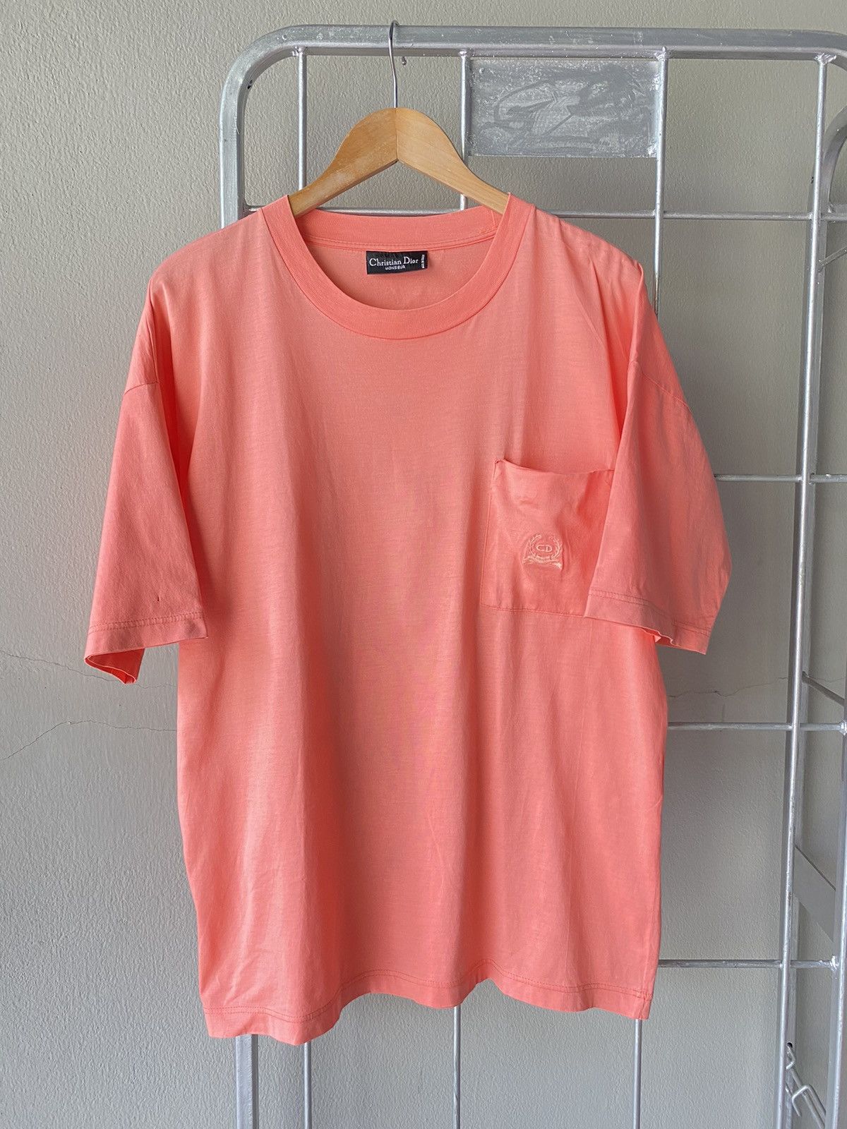 image of Christian Dior Monsieur Christian Dior Vintage Pocket Tee in Pink, Men's (Size Large)