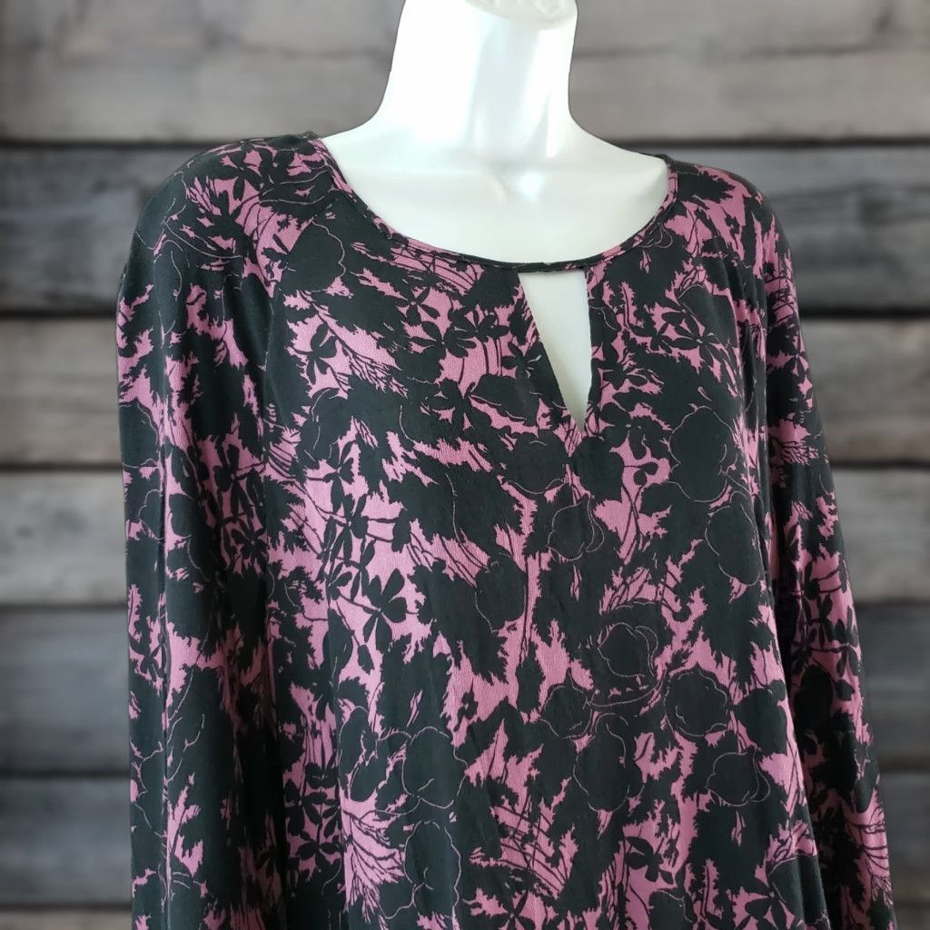 Vintage Abound Womens Blouse Shirt Long Sleeve Size M Purple Black Floral Keyhole Narrow Sleeve Vintage No Size M / US 6-8 / IT 42-44 - 1 Thumbnail