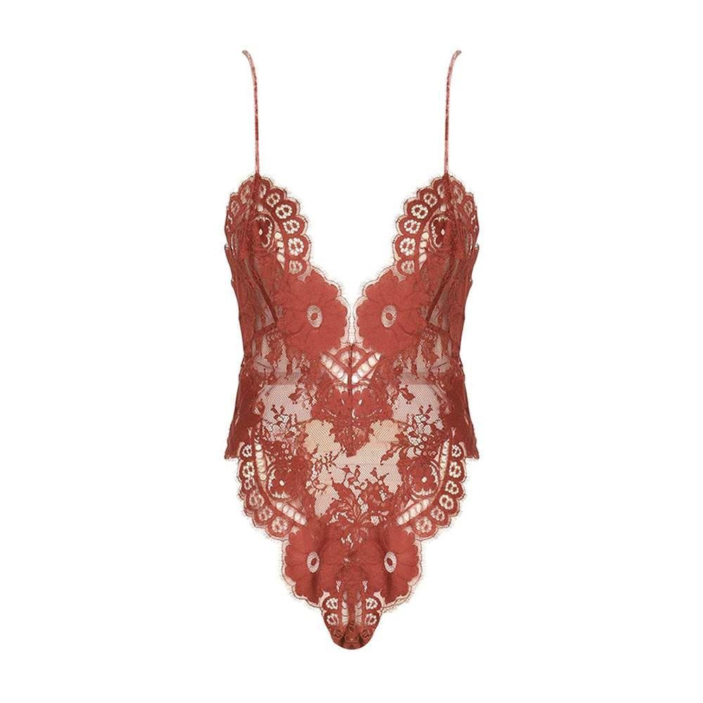 oc11z0725 Illustration Lace Bodysuit in Chestnut