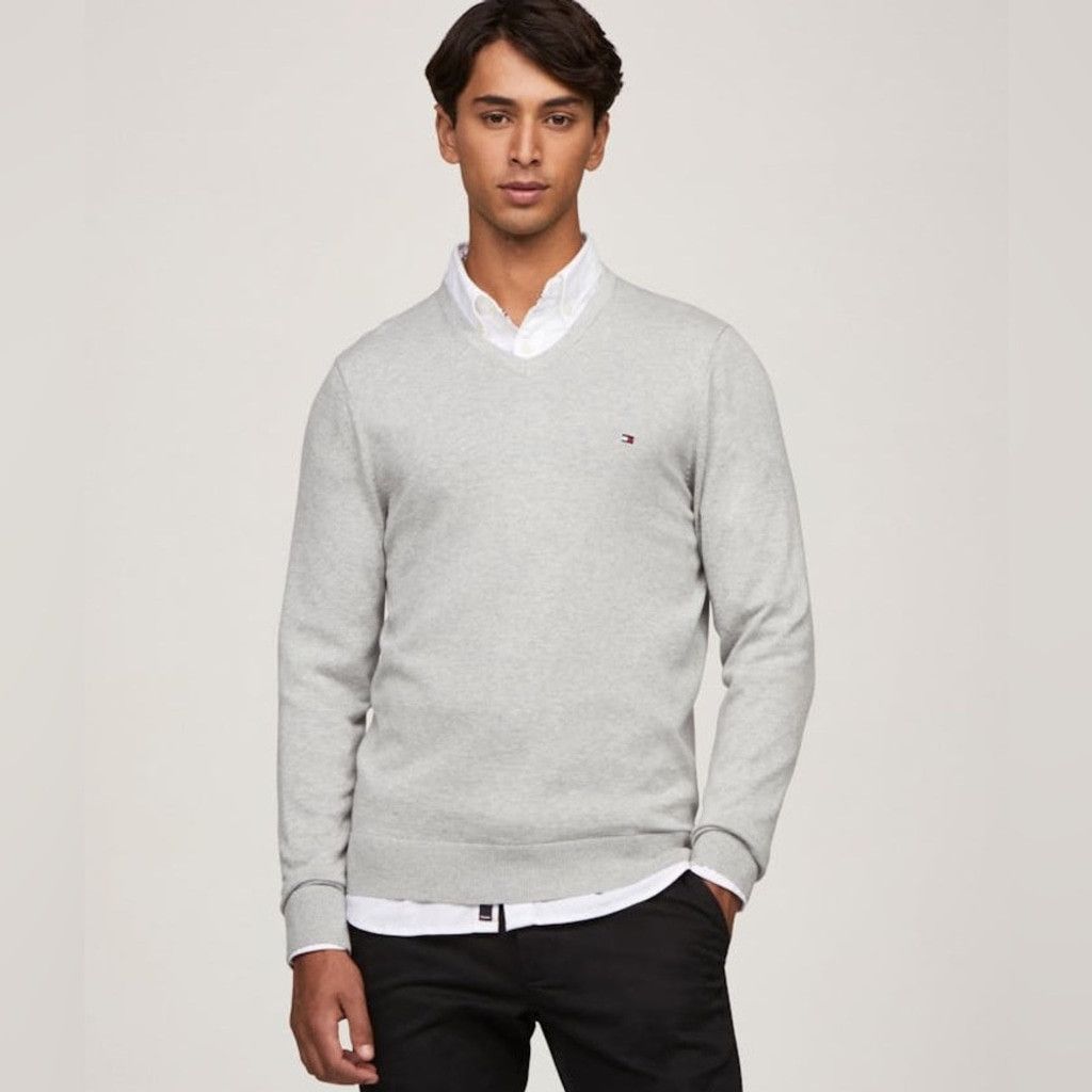 Tommy Hilfiger Tommy Hilfiger Grey Cotton Classic V Neck Sweater Size L Size US L / EU 52-54 / 3 - 1 Preview