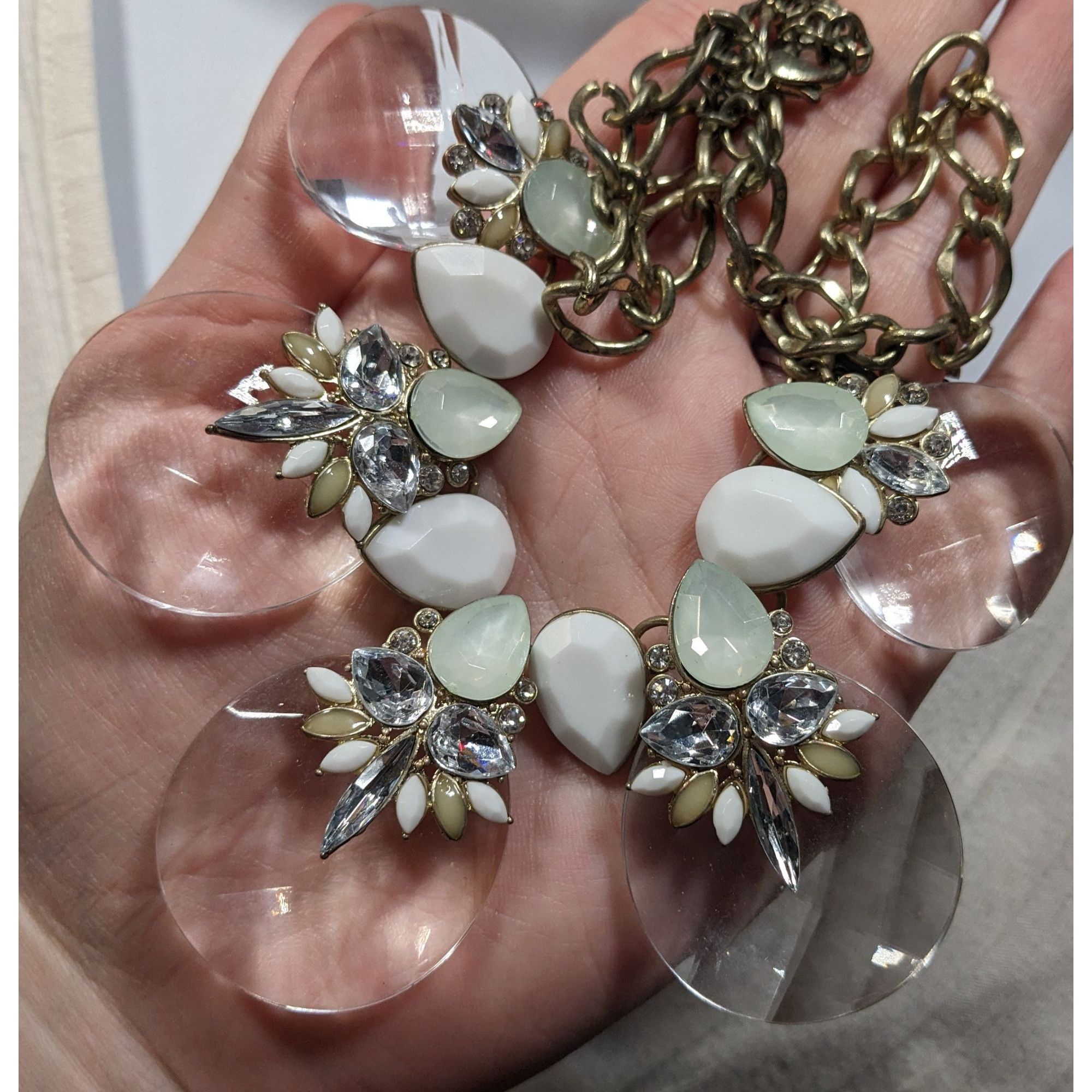 Other Chunky Glam White And Clear Gemmed Statement Necklace Size ONE SIZE - 2 Thumbnail