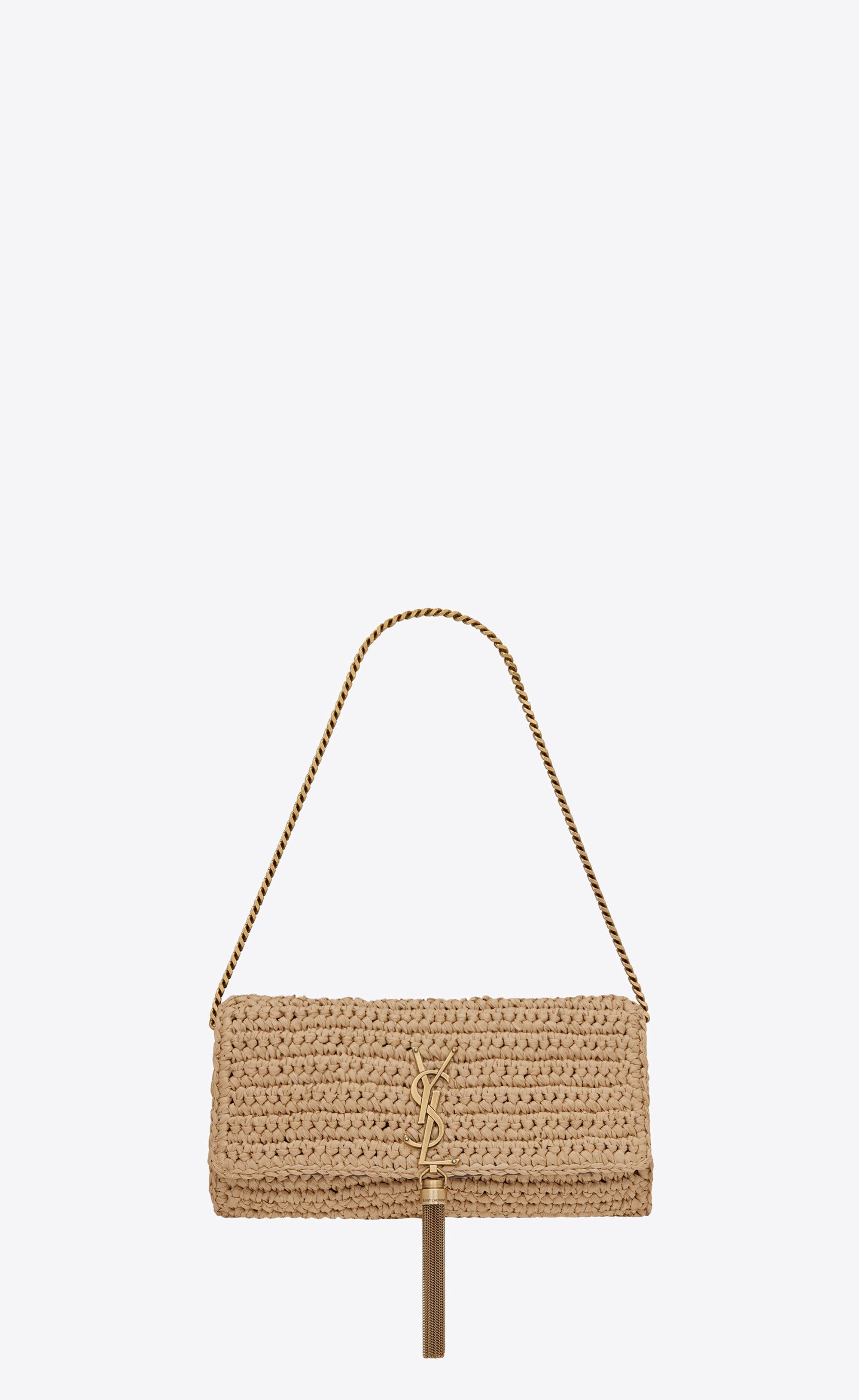 Saint Laurent Paris o1s1wg110925 Size: OS Kate 99 Tassel Raffia Shoulder Bag Tan Size ONE SIZE - 1 Thumbnail