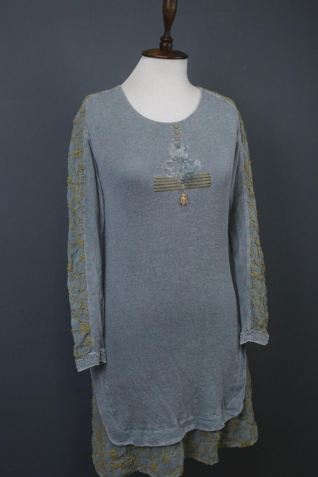 Designer Elisa Cavaletti Blue Knit Round Neck Shift Dress Size S Size S / US 4 / IT 40 - 9 Thumbnail