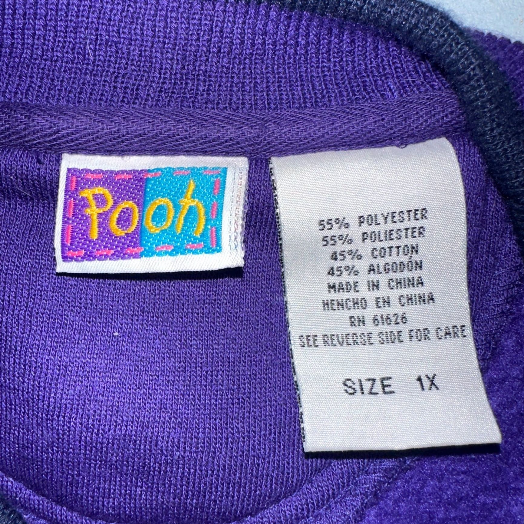 Vintage VINTAGE Pooh Sweatshirt 1X Purple Crew Neck Embroidered VTG Acrewood 90s Winnie The Pooh Bear Unisex Adults Mens Womens Size US XL / EU 56 / 4 - 7 Thumbnail