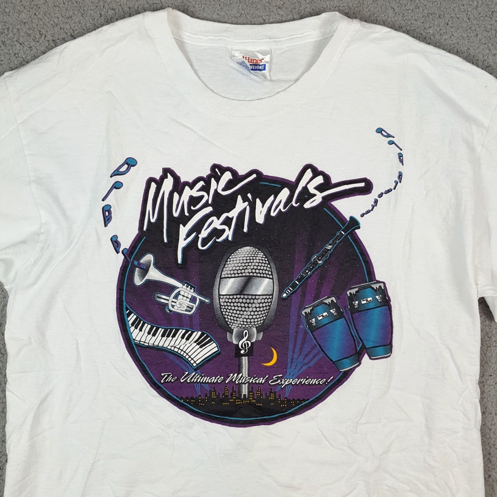 Hanes VINTAGE 90s Music Festival T-Shirt Men's Size M White Cotton Rock Jazz Y2K Vintage Badge Tee Size US M / EU 48-50 / 2 - 2 Thumbnail