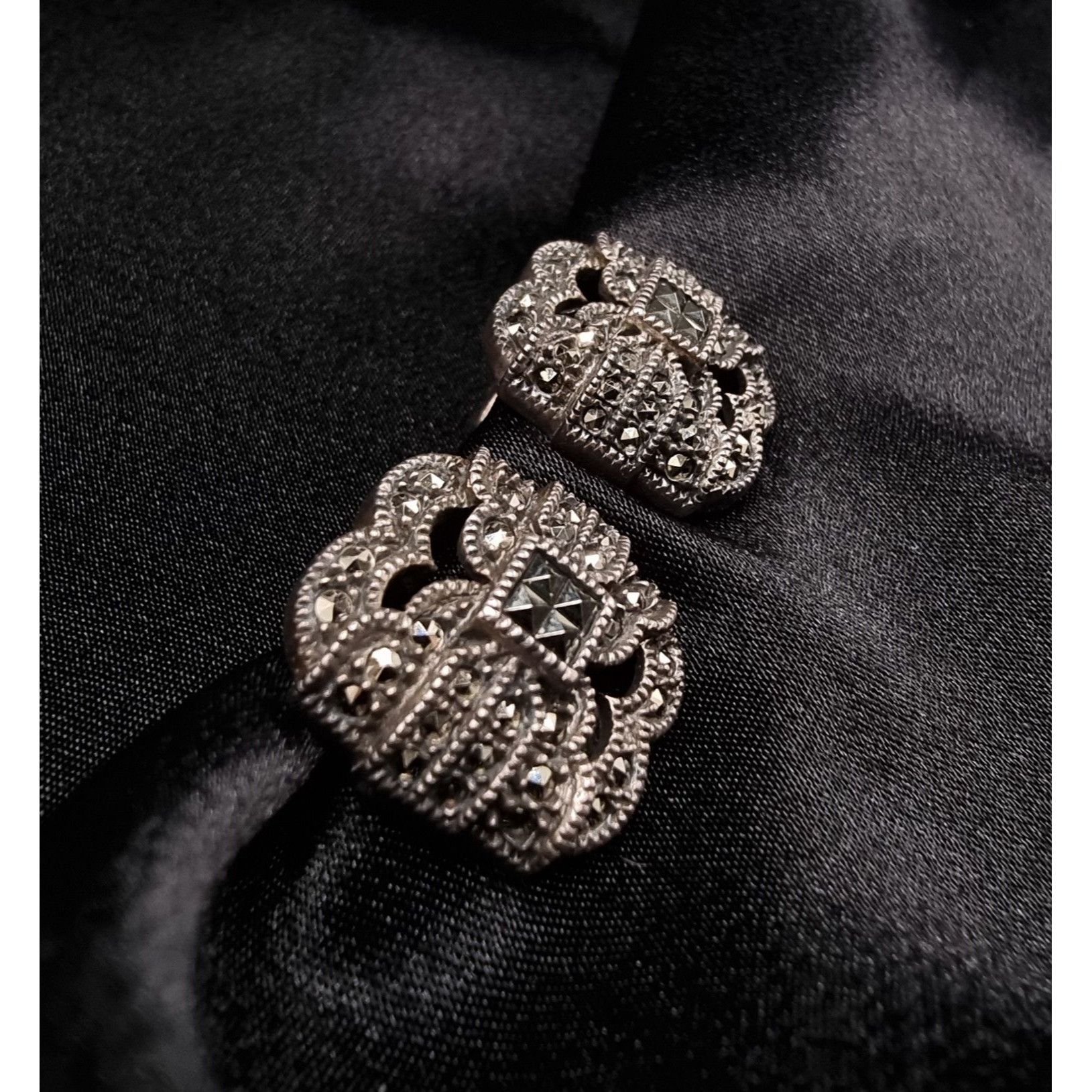 Vintage Judith Jack 925 Sterling Silver Vintage Marcasite Clip-On Ea Size ONE SIZE - 4 Thumbnail