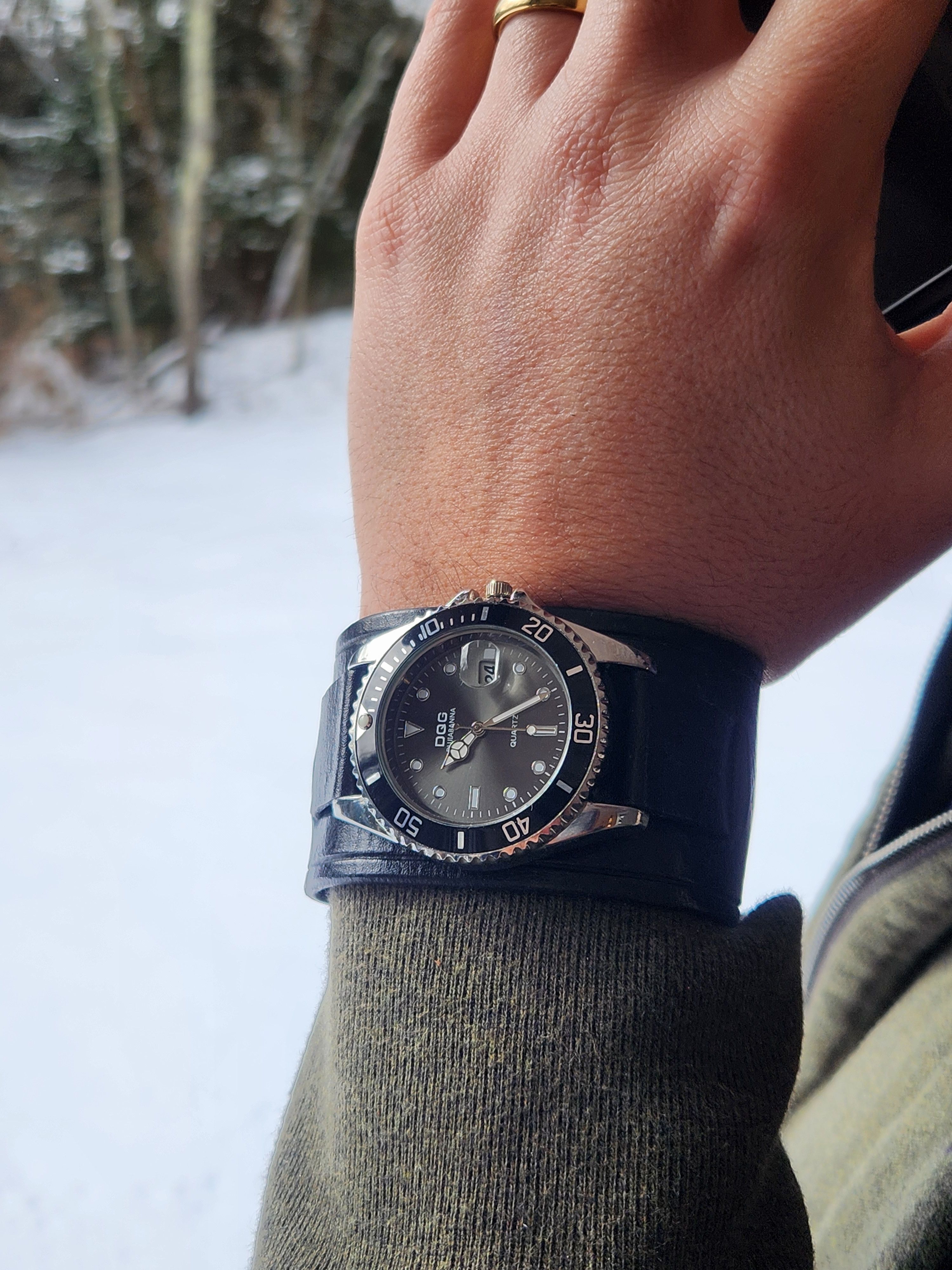 Handmade Men's Leather Cuff Watch - Diver Size ONE SIZE - 1 Thumbnail