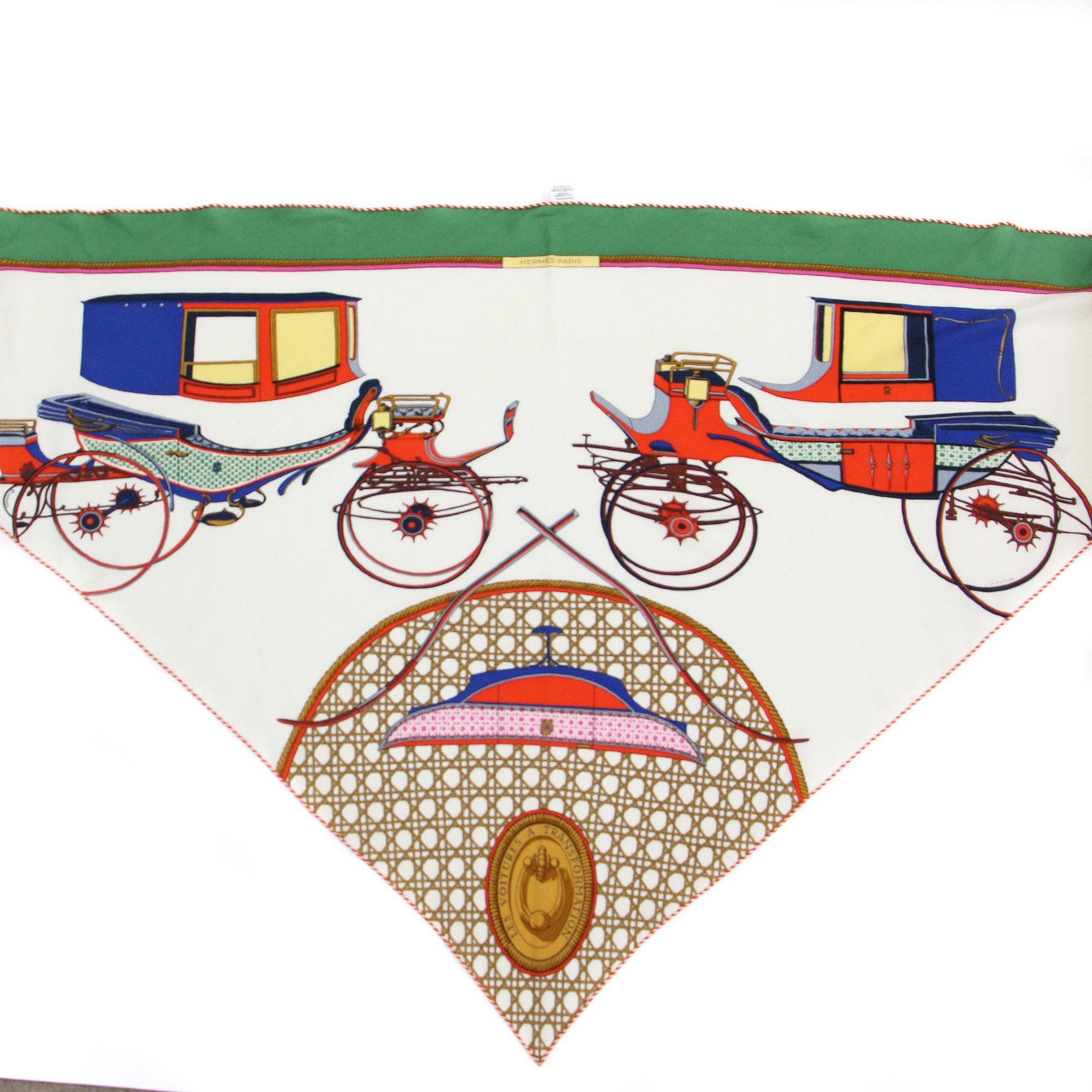 image of Hermes Muffler/scarf Triangle Jean Folding Top Carriage Cashmere Silk Cashier 23 Years Vert Mousse 