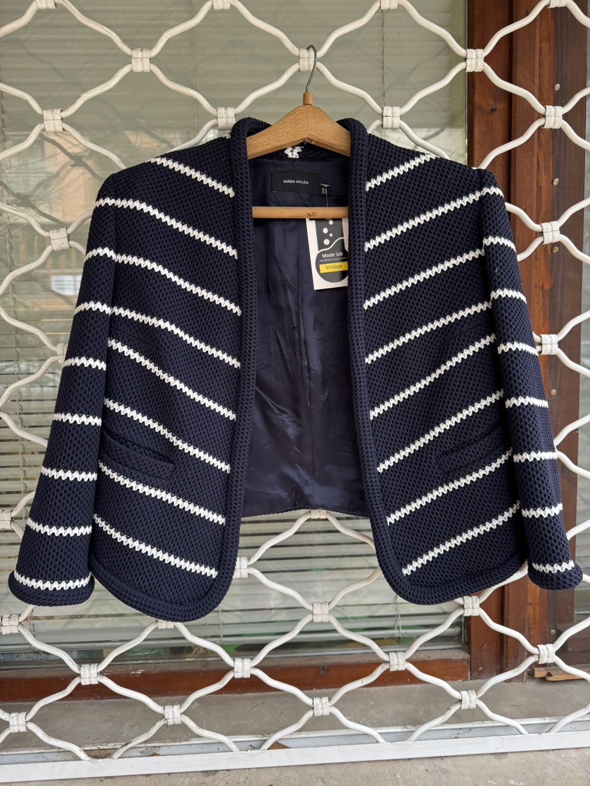 Karen Millen Karen Millen Navy Stripped Textured Jacket Parisian Chic Size L / US 10 / IT 46 - 3 Thumbnail