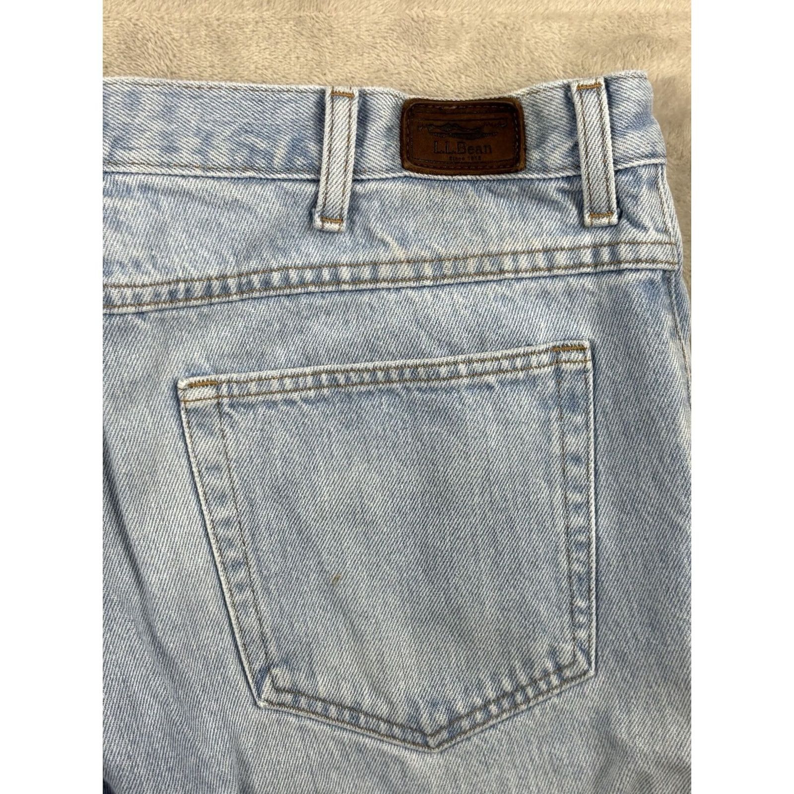 Denime LL Bean Jeans Mens Classic Fit Straight Leg Light Wash Denim 37x32 Blue Cotton Denim Regular Inseam 32 Mens Jeans Size US 37 - 7 Thumbnail