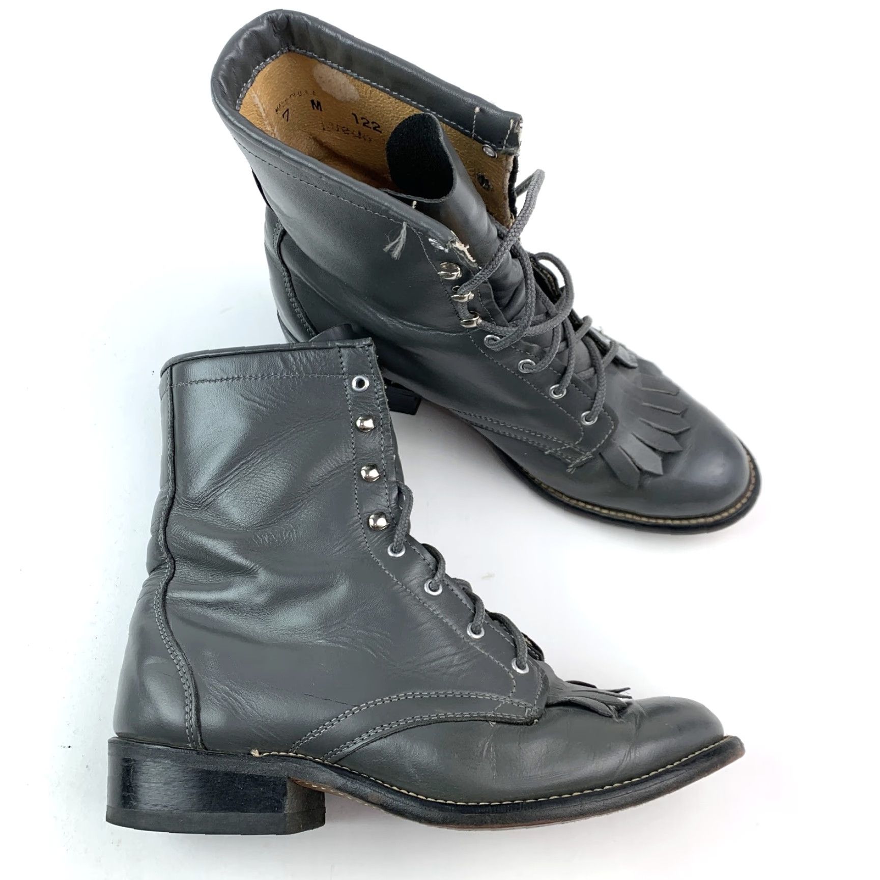 Vintage VINTAGE Laredo Gray Leather Lace Up Kiltie Western Boots Women Size 7 M USA Size US 7 / IT 37 - 3 Thumbnail