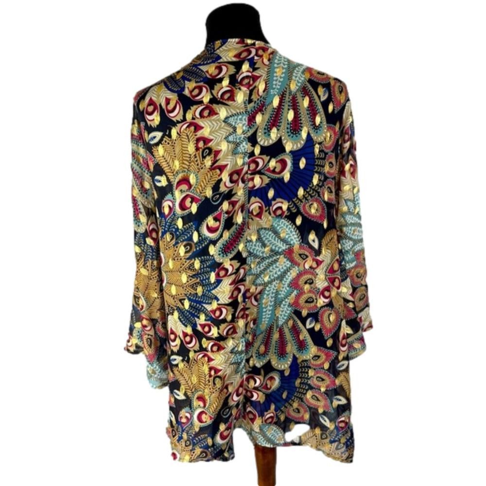 Designer Vibrant Bohemian Kimono Cover-Up - Peacock Boho Size XL / US 12-14 / IT 48-50 - 3 Thumbnail