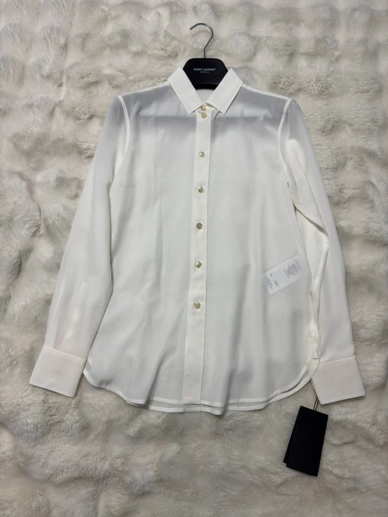 Yves Saint Laurent saint laurent Pure white mulberry silk shirt 2503-Nextarrow Size XXS / US 00 / IT 34 - 1 Thumbnail