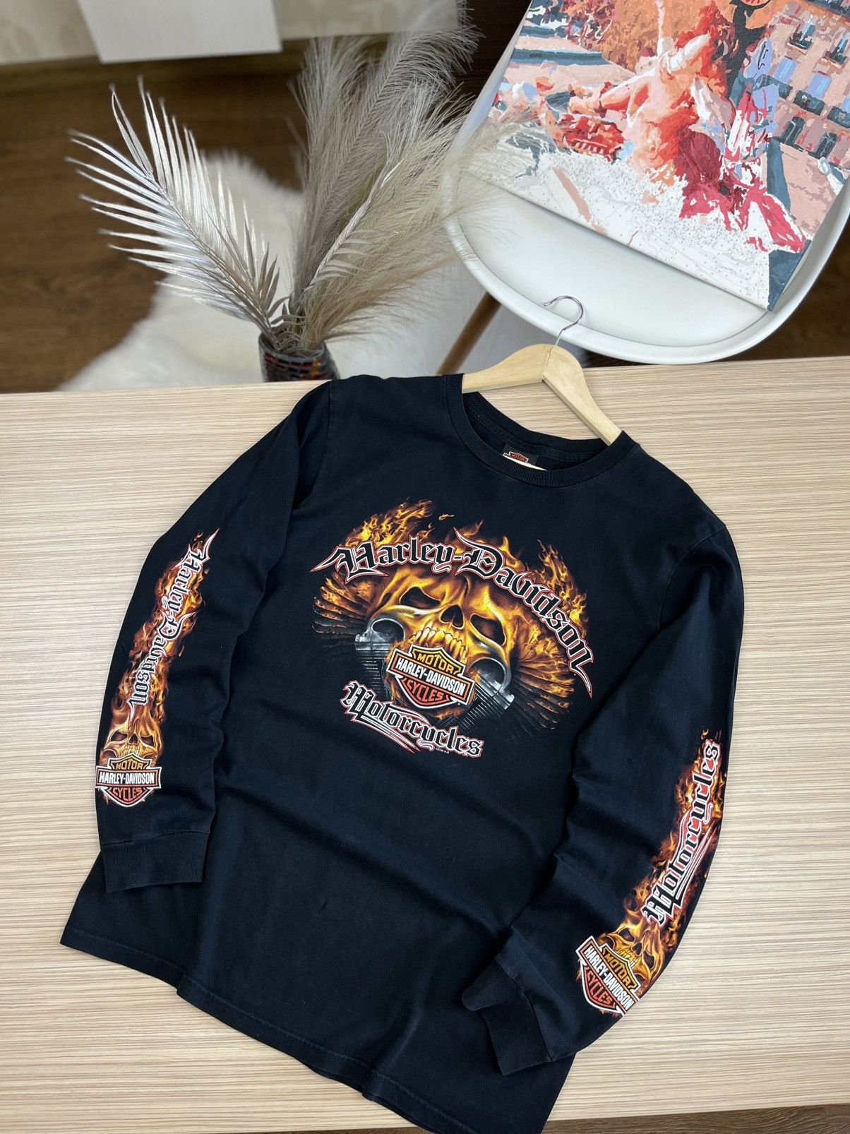 Harley Davidson × Vintage Harley davidson longsleeve shirt flame Size US M / EU 48-50 / 2 - 1 Thumbnail