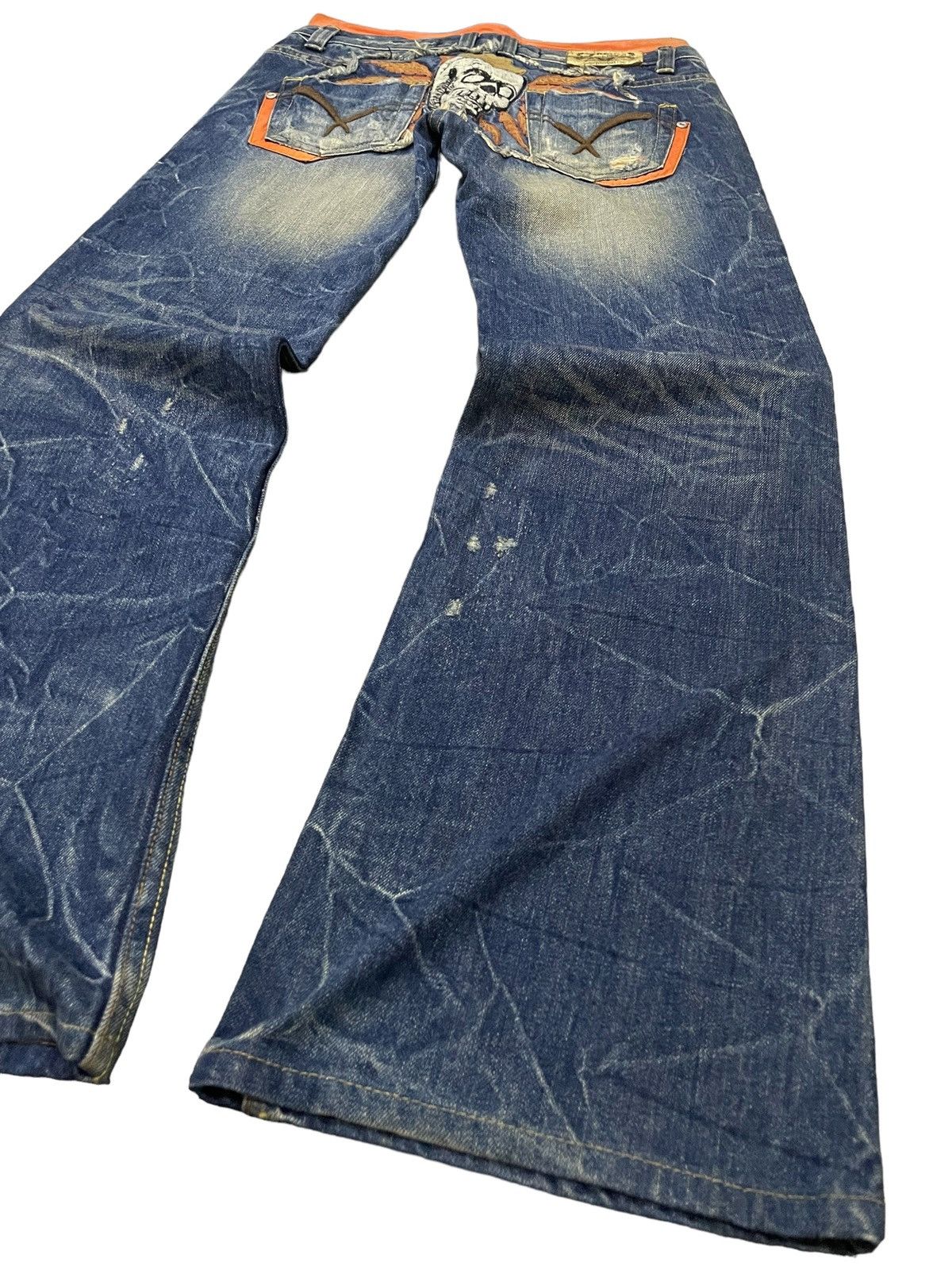 GOSTAR DE FUGA × Hysteric Glamour × Japanese Brand Red Paper Japan Mud Wash Flared Embroidery Skull Jeans Size US 29 - 14 Thumbnail