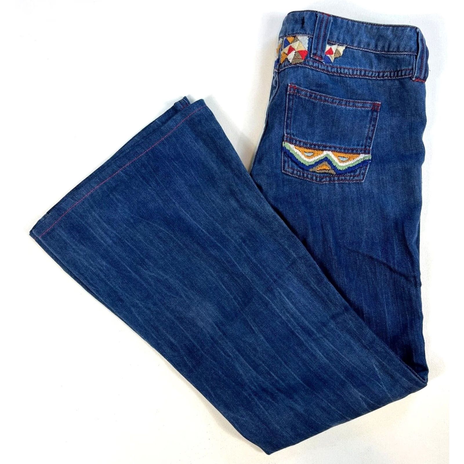 Free People VINTAGE Free People Women's Flare Jeans Boho Embroidered Sz 25 Blue Cotton Denim 31in Inseam Womens Size 42" / US 20 - 3 Thumbnail