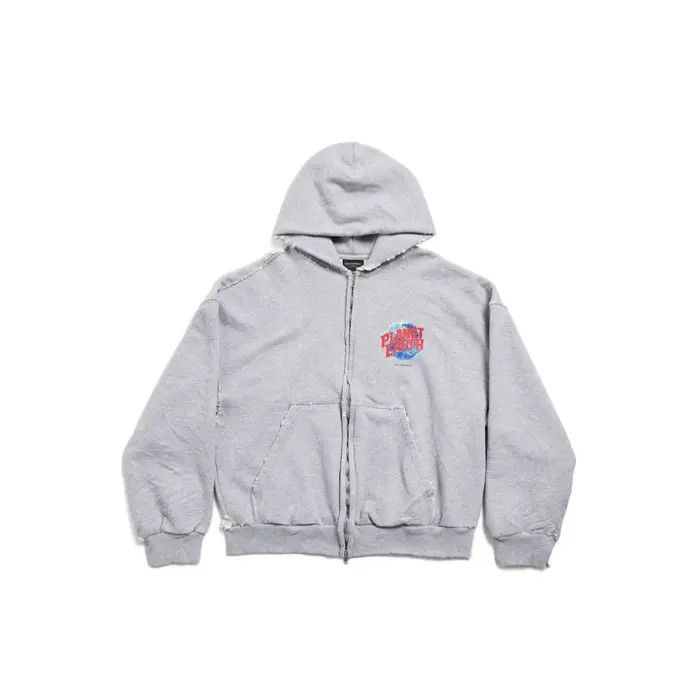 Balenciaga o1s1wg110326 Planet Earth Zip-Up Hoodie Regular Fit in Grey Size US XS / EU 42 / 0 - 1 Thumbnail