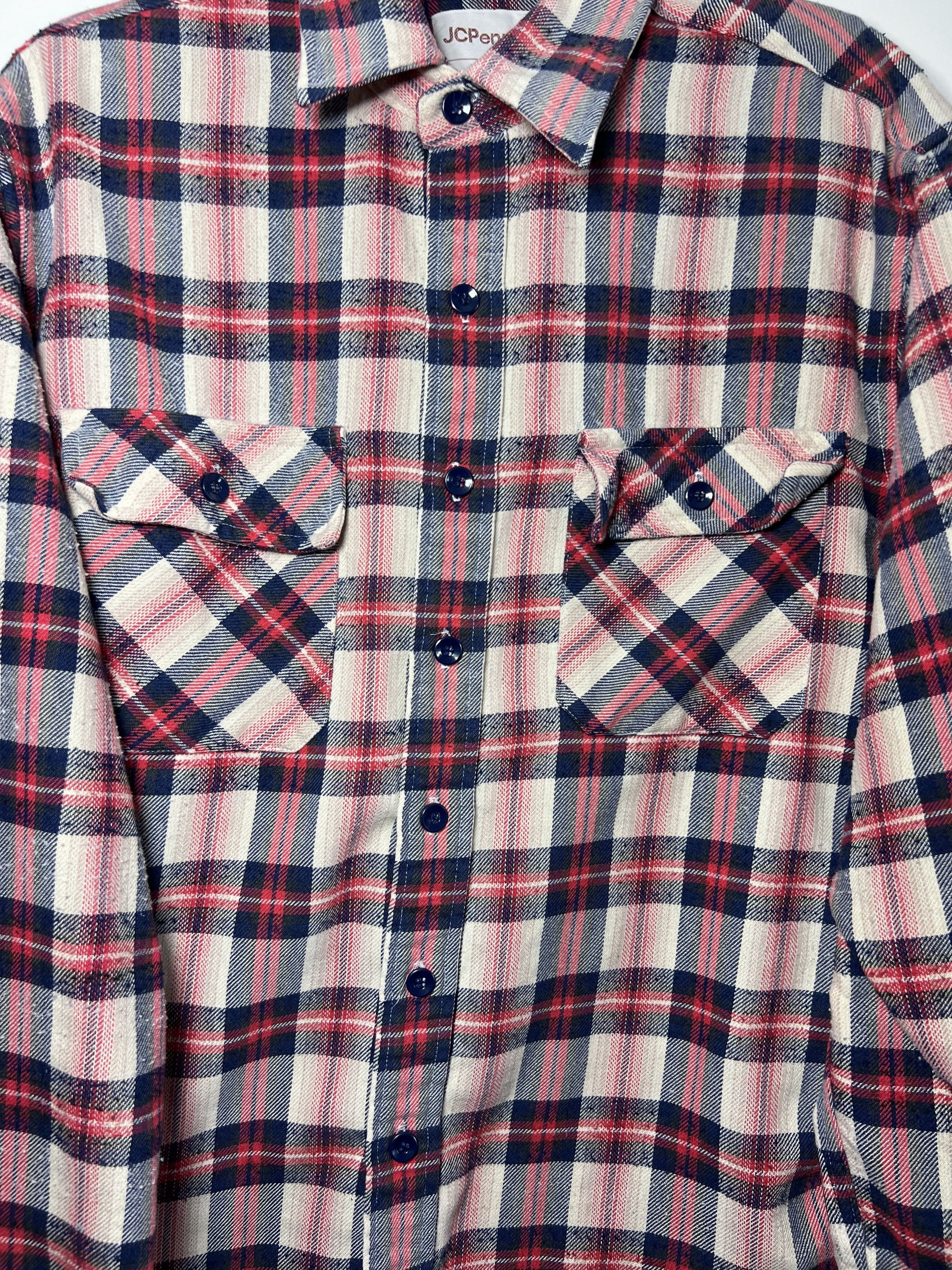 Flannel × JCPenney × Vintage Vintage JC Penny Red White and Blue Button Up Shirt Size US L / EU 52-54 / 3 - 2 Thumbnail