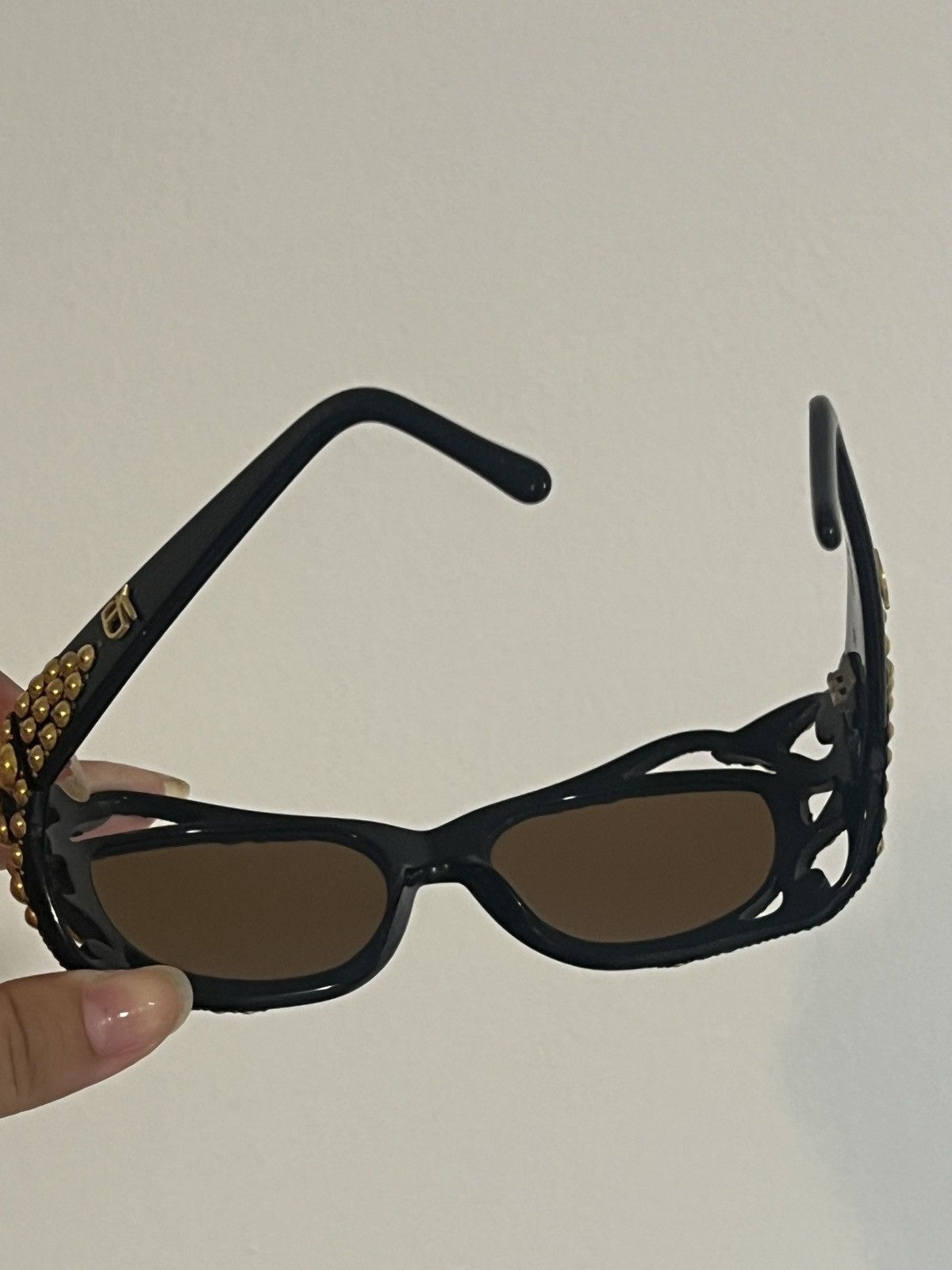 Emmanuelle Khanh Vintage Emmanuelle Khanh Golden Studded Sunglasses Size ONE SIZE - 14 Thumbnail