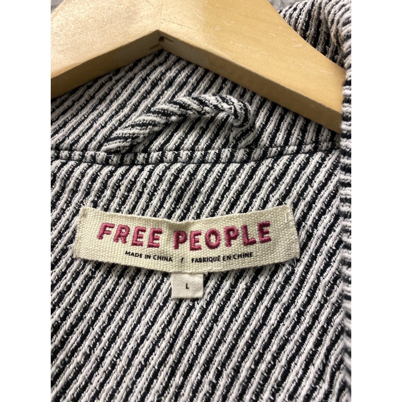 Free People Free People Jacket Zip Coat Womens L Black White Striped Cotton / Size L / US 10 / IT 46 - 4 Thumbnail