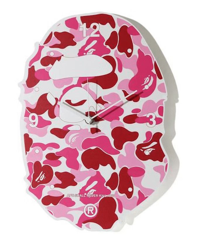 Bape ABC Camo Ape Head Wall Clock Pink Size ONE SIZE - 1 Thumbnail