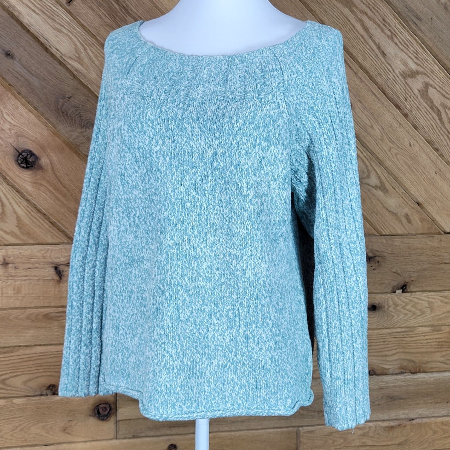 J. Jill J. Jill Womens Petite L Pullover Sweater Green White Long Sleeve Boat Neck Knit Polyester Blend Lightweight Casual Mens Womens Girls Boys Size L / US 10 / IT 46 - 5 Thumbnail