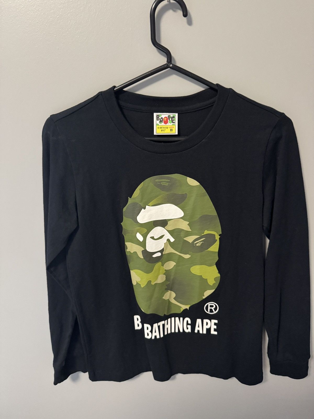 Long sleeve Bape green camo ape head tee