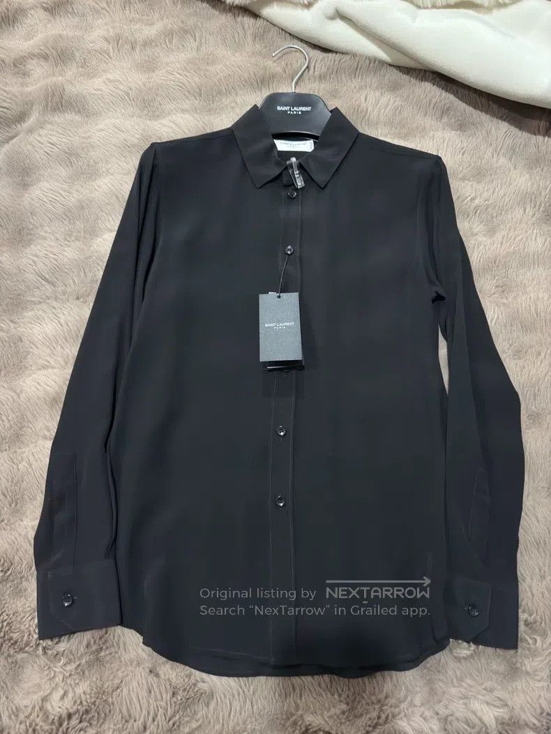 Saint Laurent Paris Saint Laurent Paris Black Mulberry Silk Shirt Size XS / US 0-2 / IT 36-38 - 8 Thumbnail