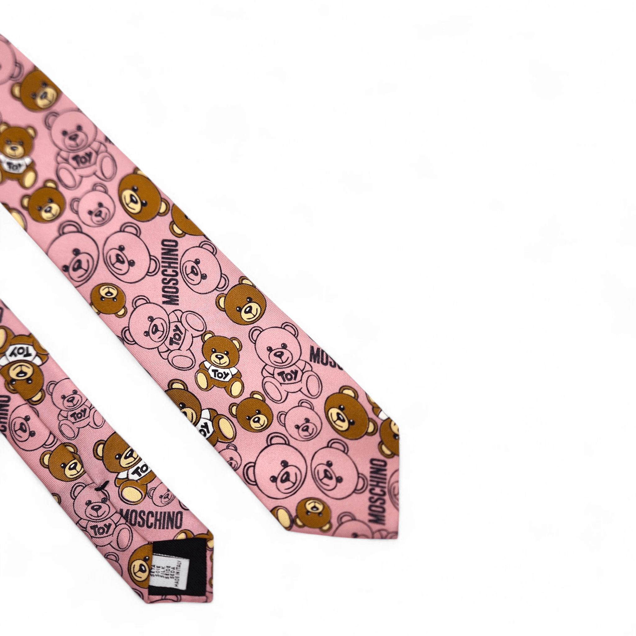 Moschino Pink Silk Tie – Allover Teddy Bear & Logo Print Size ONE SIZE - 4 Thumbnail