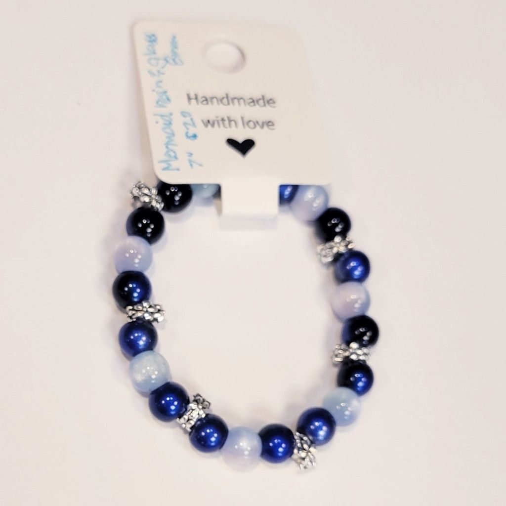 Handmade Mermaid Resin & Glass Beaded Silver Flower 7" Bracelet Size ONE SIZE - 1 Thumbnail