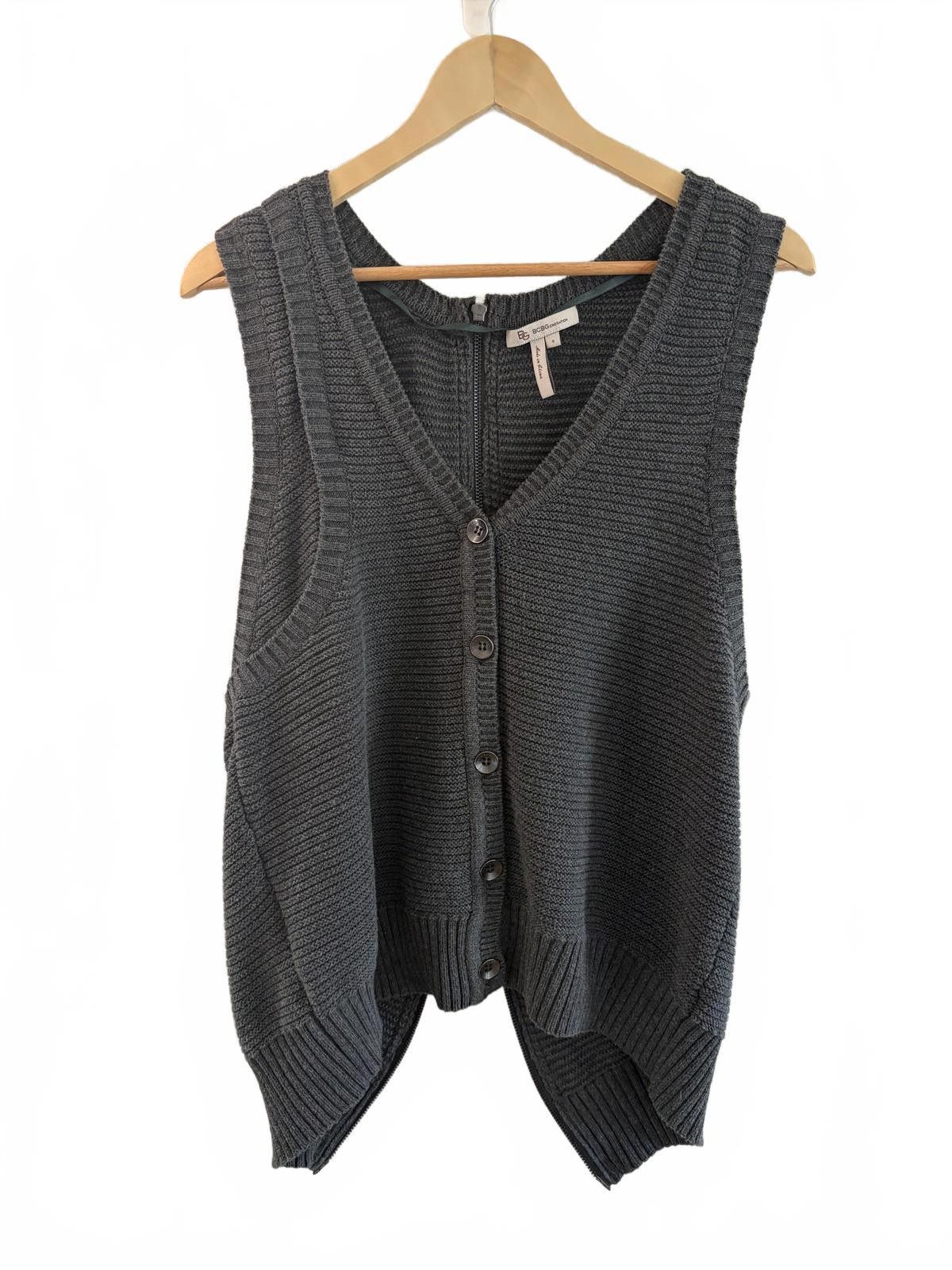 Bcbgmaxazria BCBGMaxAzria Gray Knit Button and Double Zip Vest Size S Size S / US 4 / IT 40 - 1 Thumbnail