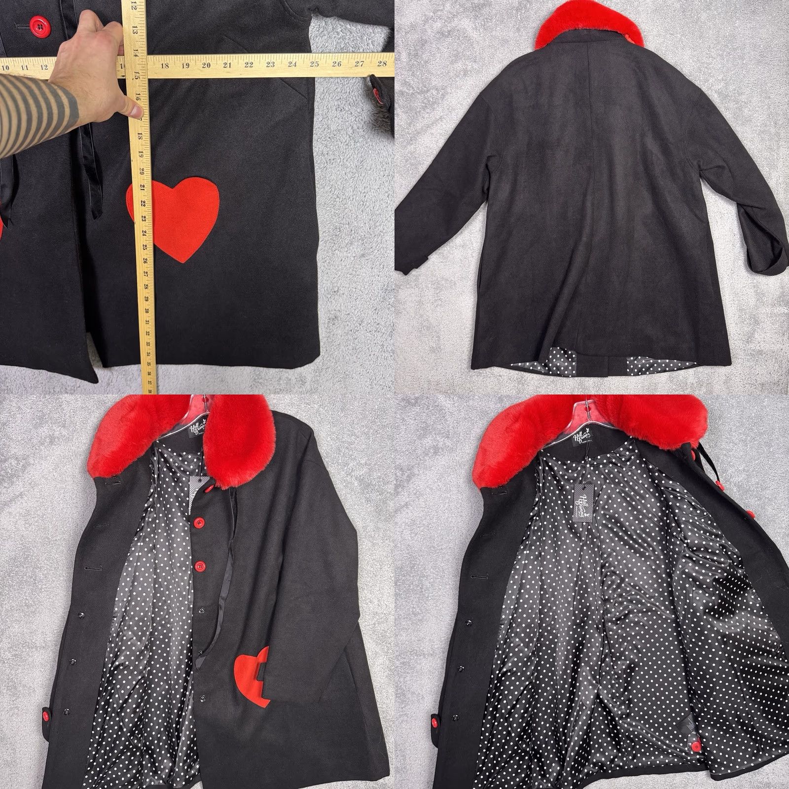 Vintage Hell Bunny Coat Womens 2X 2XL UK 18 Faux Fur Collar Corazon Geometric Red Overcoat Long Sleeve Mid-Length Jacket/Coat Womens Mens? Size XXL / US 16-18 / IT 52-54 - 8 Thumbnail