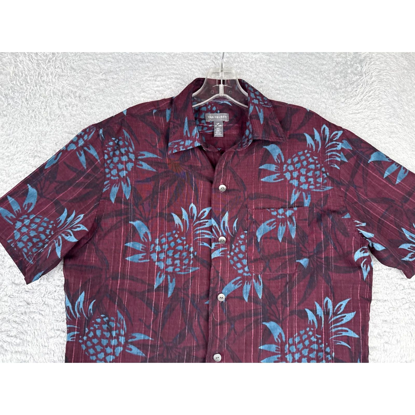 Van Heusen VINTAGE Van Heusen Shirt Adult Small Red Floral Pineapple Button Up Polyester Hawaiian Size US S / EU 44-46 / 1 - 4 Thumbnail