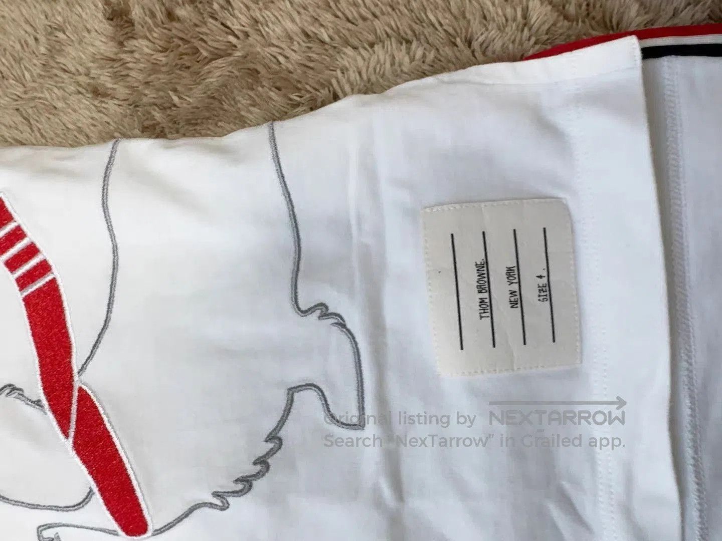 Thom Browne White Short Sleeve T-Shirt with Dog Embroidery. Size US L / EU 52-54 / 3 - 5 Thumbnail